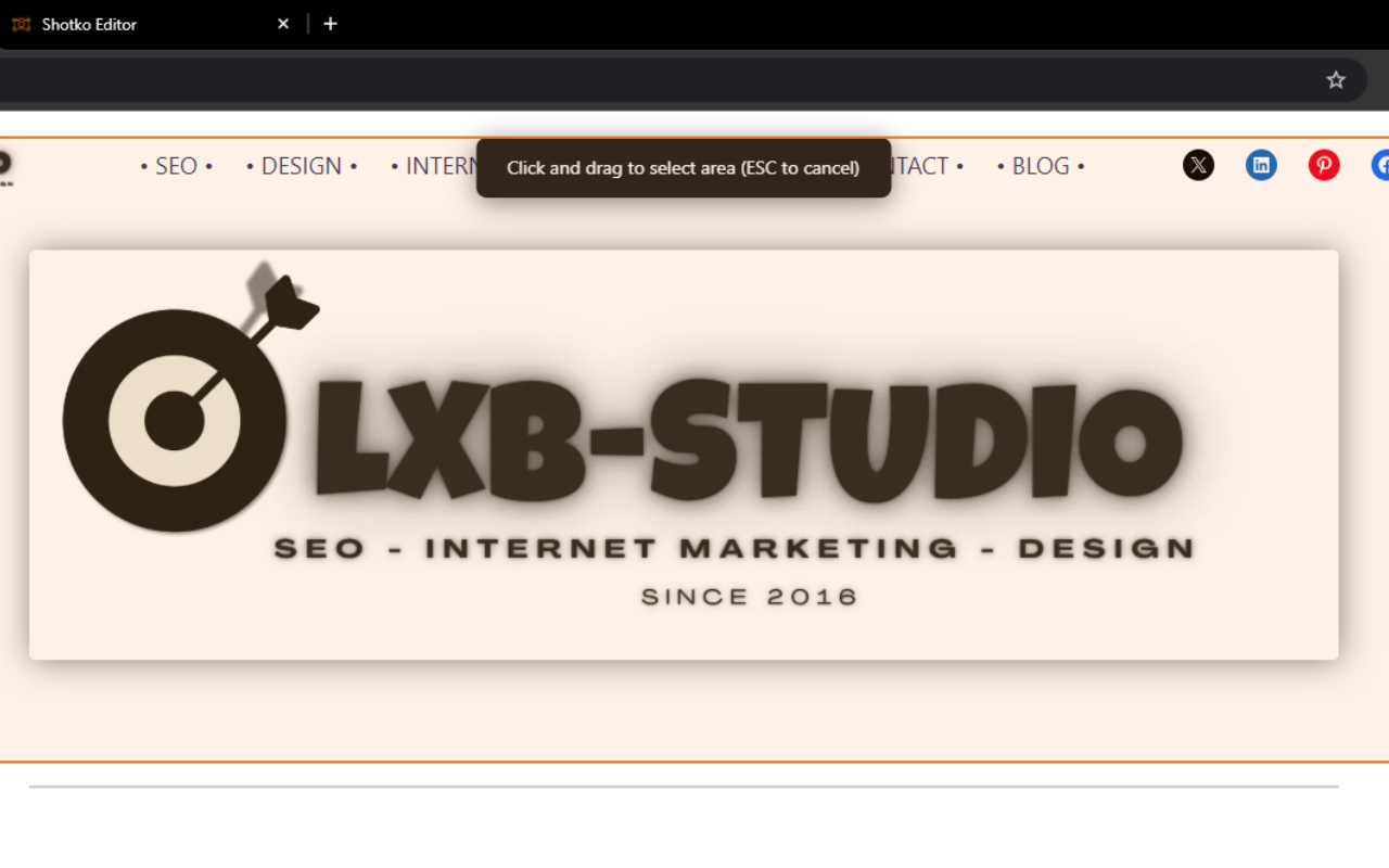 Shotko drag-to-select capture on a live page